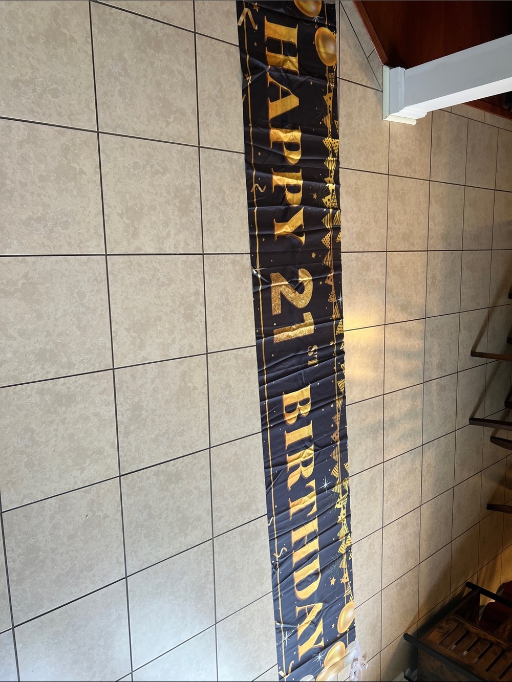 Happy 21st Birthday Banner - Black & Gold Celebration Garland 9.5 ft long